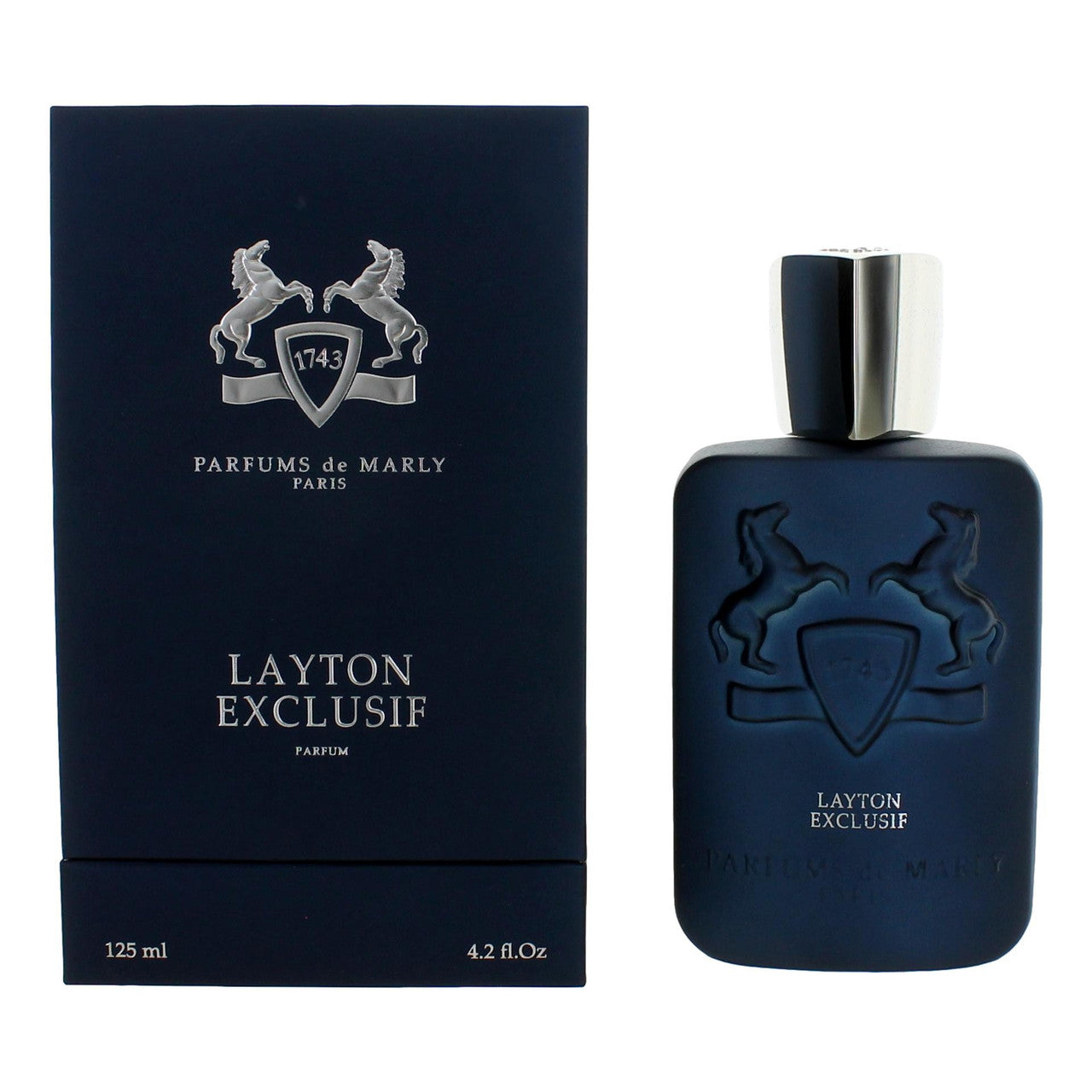 4.2 oz bottle of parfums de marly layton exclusif in a blue bottle